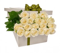 White roses in a gift box